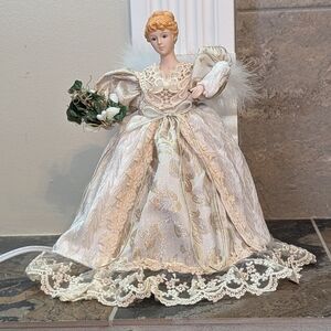 Animated Lighted Porcelain Vintage 12 inch Christmas Angel Gold Dress